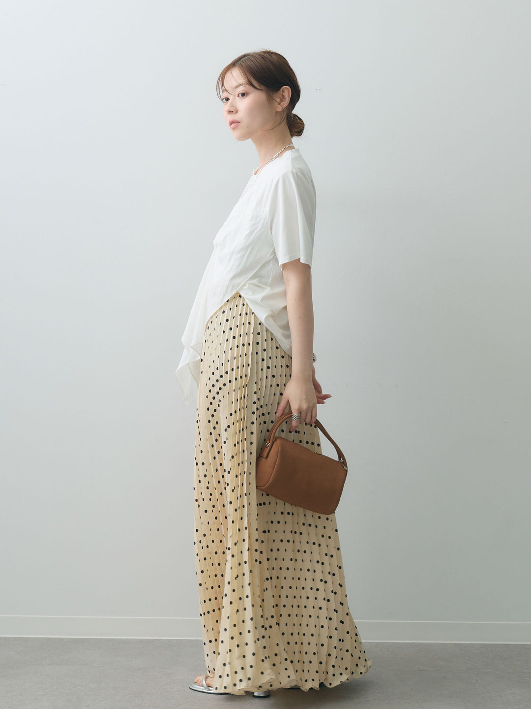 [SET]ラッフルドッキングTEE+ドットアコーディオンプリーツスカート(2set)
