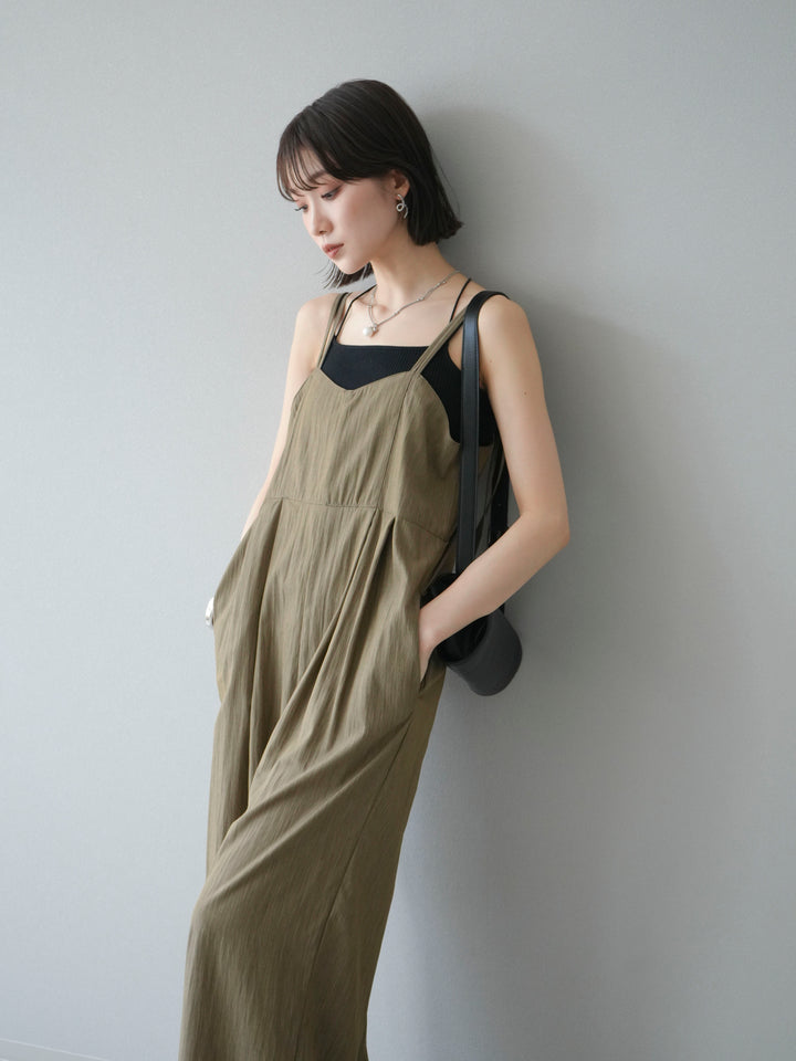 [予約]リネンライクビスチェデザインサロペット/グレージュ