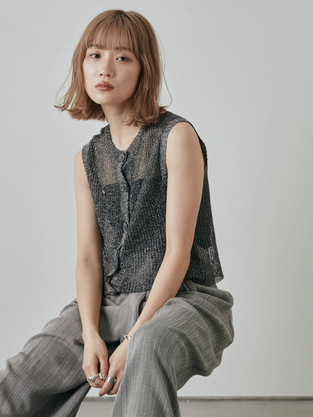 [予約]コードラメニットベスト/ブラック