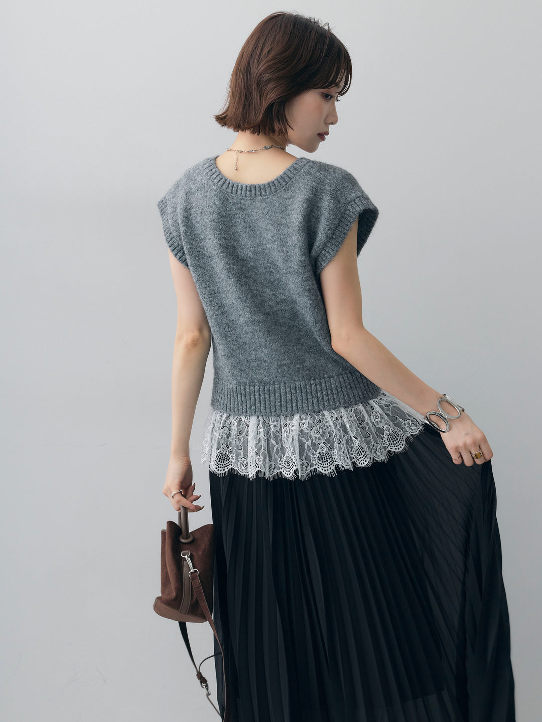 [予約]モヘアレースドッキングベスト/charcoal