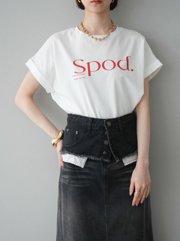 [予約]ドライタッチコットンバックラウンドヘムロゴTシャツ/オフ×レッド