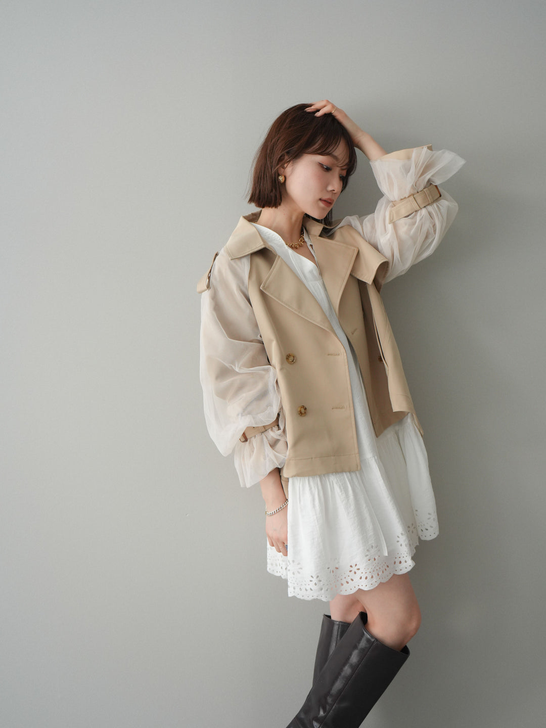 [予約]ティアードパンチングミニワンピース/white