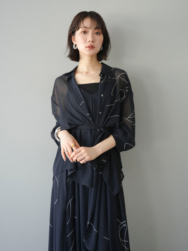 [SET]ペンタッチシフォンキャミワンピース+ペンタッチシフォンシャツ(2set)