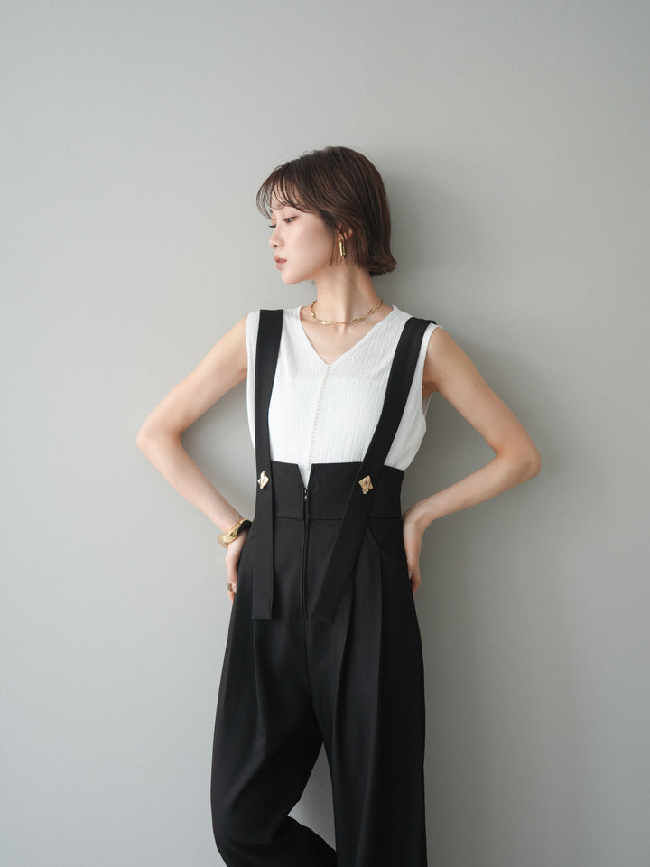 【預購】珍珠圖案V領針織上衣/白色