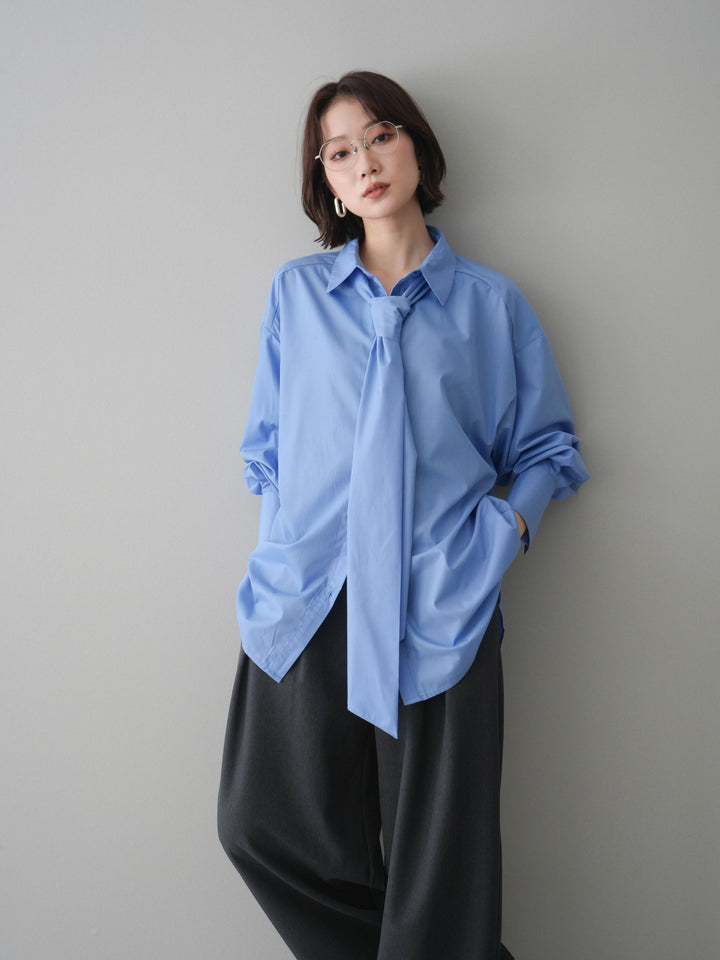 [予約]ボウタイ付オーバーシャツ/blue