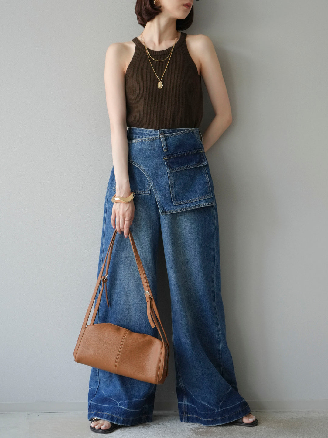 [予約]リブニットアメスリタンクトップ/カーキ