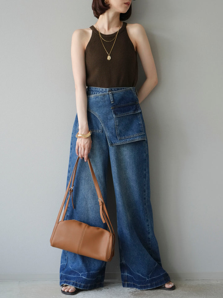 [予約]リブニットアメスリタンクトップ/カーキ