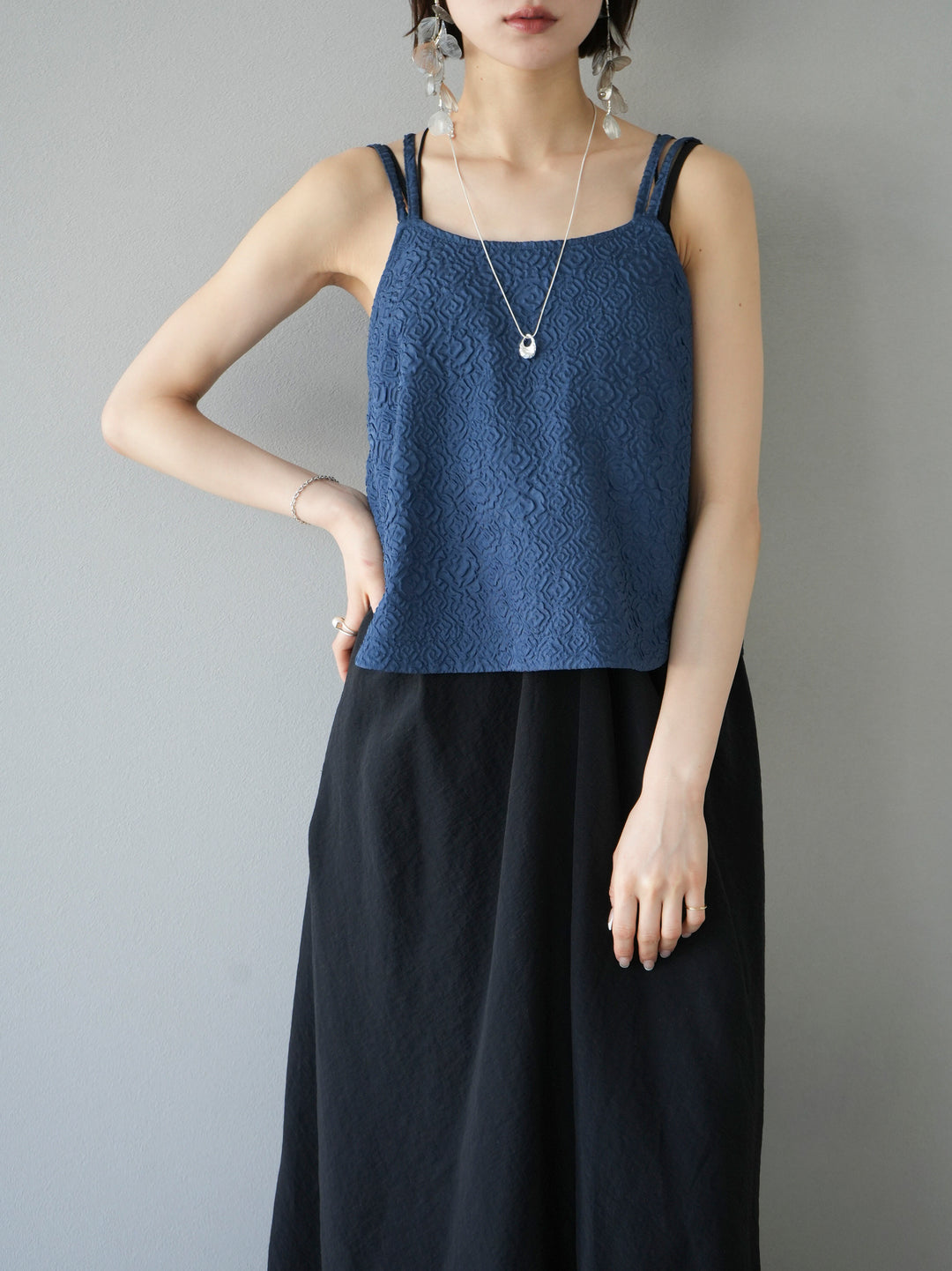 [Pre-order] Puffy Jacquard Double Strap Camisole/Blue