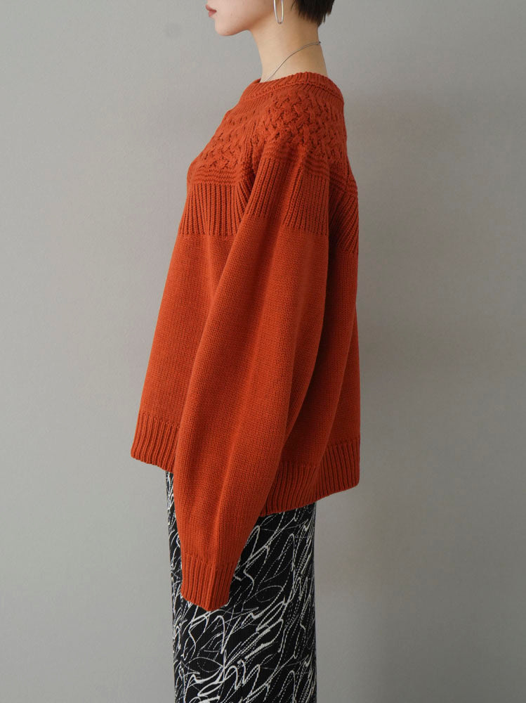 [Pre-order] Cable-switched knit pullover/orange