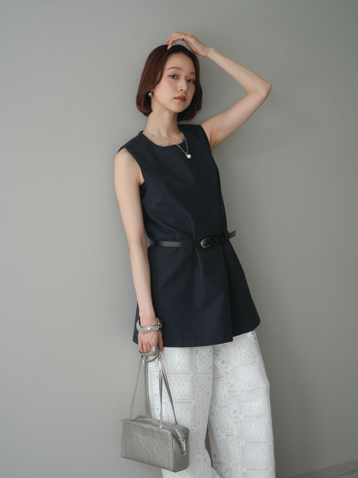 [SET]ベルト付リネンライクノースリチュニック+選べるアクセセット(2set)