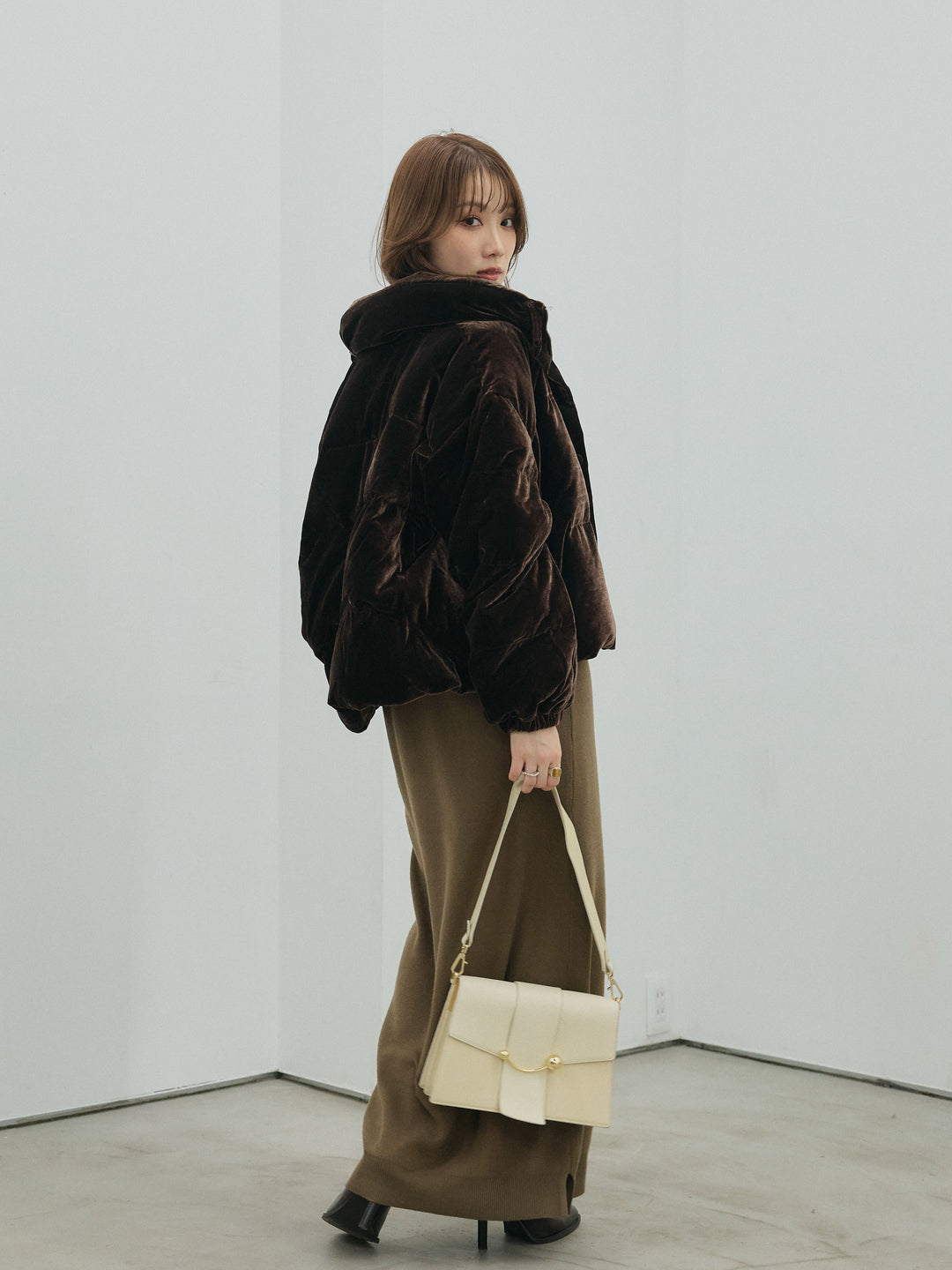 [予約]ヘンリーネックレイヤードニットワンピース/khaki