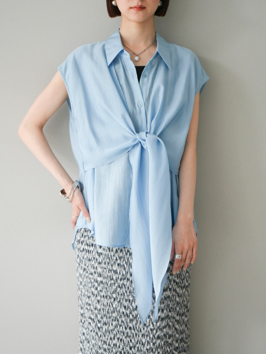 [SET]フロントタイシアーブラウス+選べるアクセセット(2set)