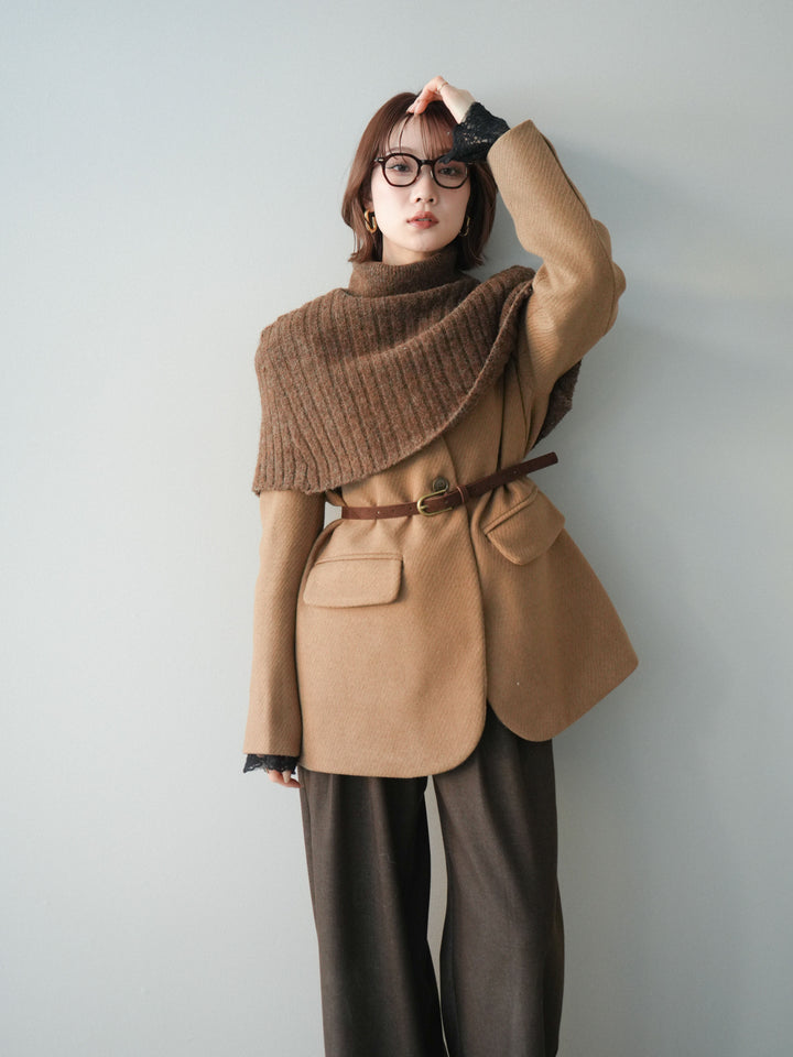 [20%オフ]ケープ付ノーカラージャケット/brown