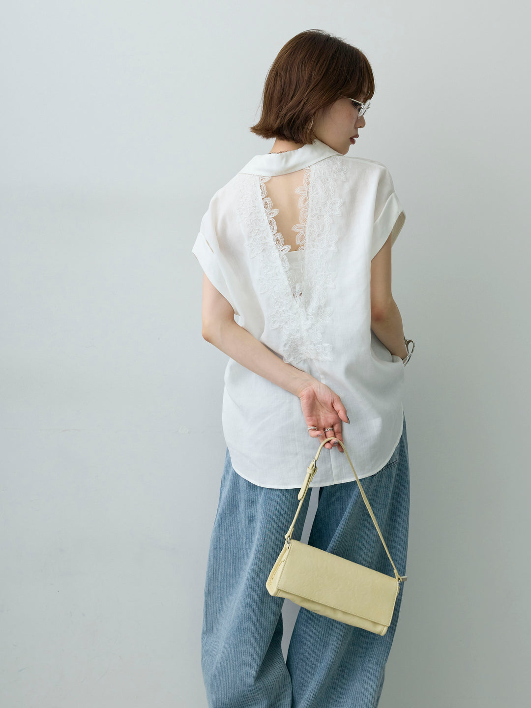 [予約]バックレースフレンチシャツ/white