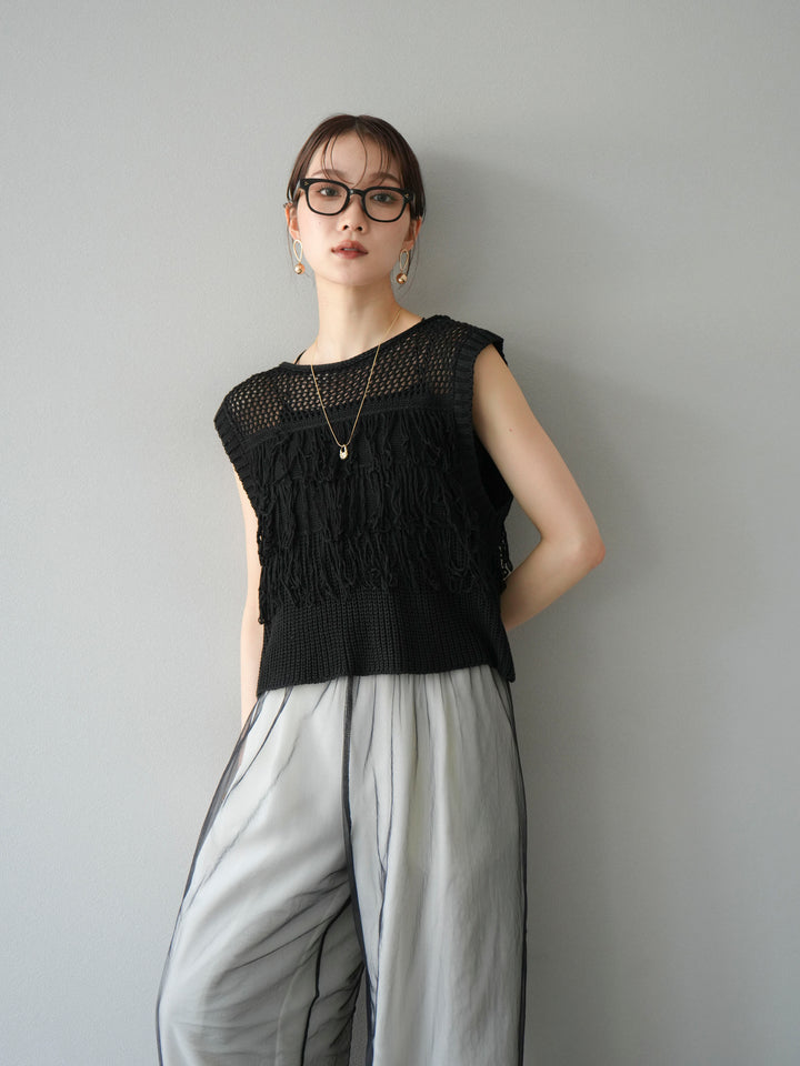 【預購】鏤空流蘇針織上衣/黑色