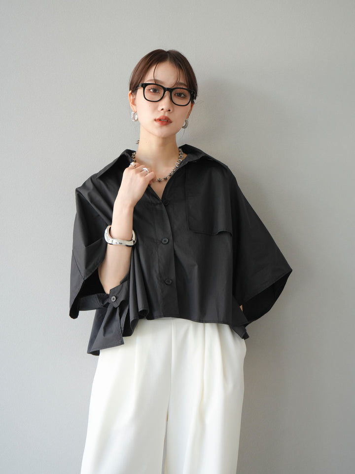 [SET]ポンチョショートシャツ+リネンライクイージーワイドパンツ(2set)