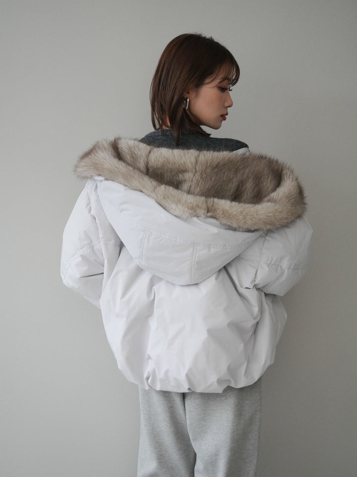 [予約]フードファーショートダウンコート/lightgray