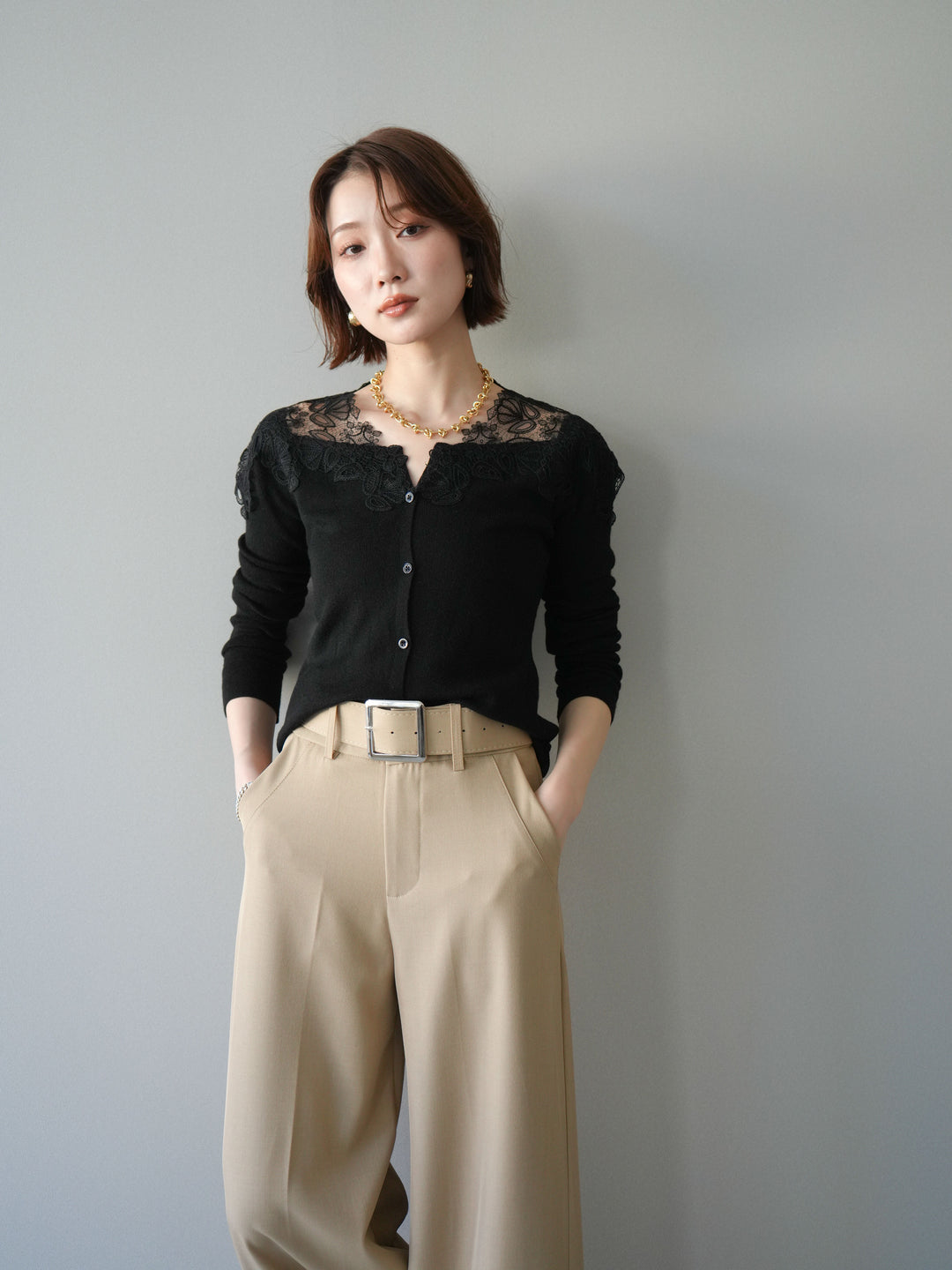 [SET]ショルダーレースニットカーディガン+ショルダーレースニットカーディガン(2set)