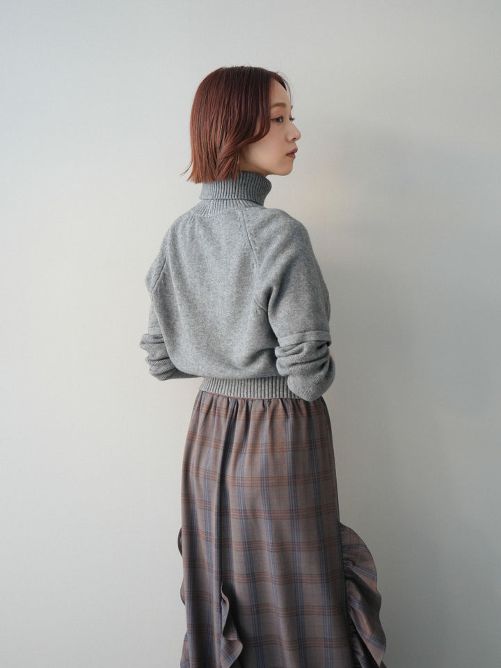 [予約]ケーブル編みタートルハーフスリーブニットアンサンブル/gray
