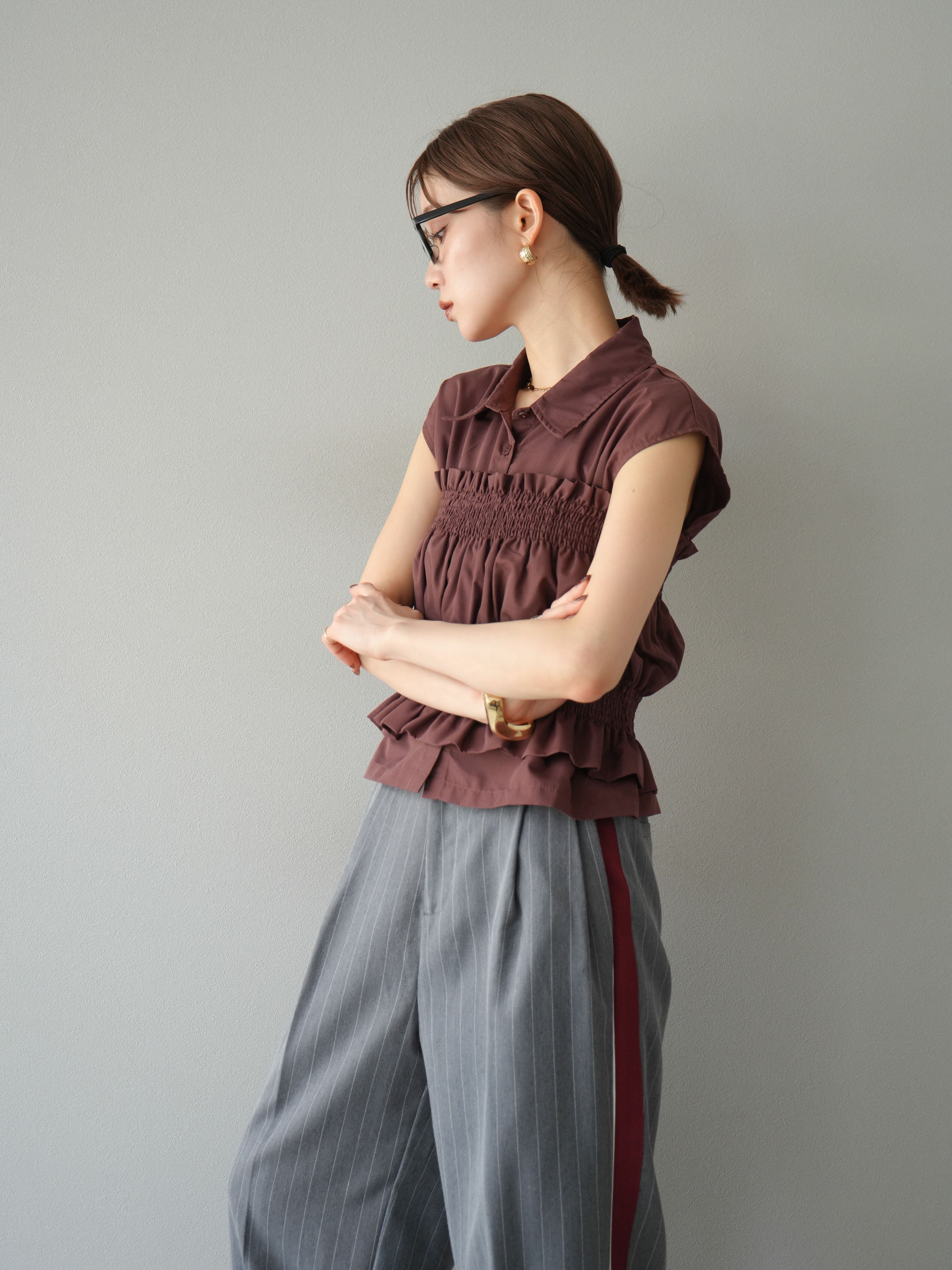 予約]サイドラインストライプワイドパンツ/グレー – Lumier