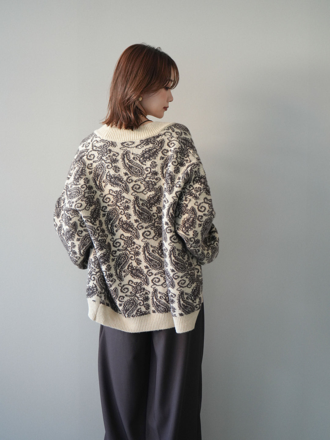[予約]ペイズリー柄ニットカーディガン/brown