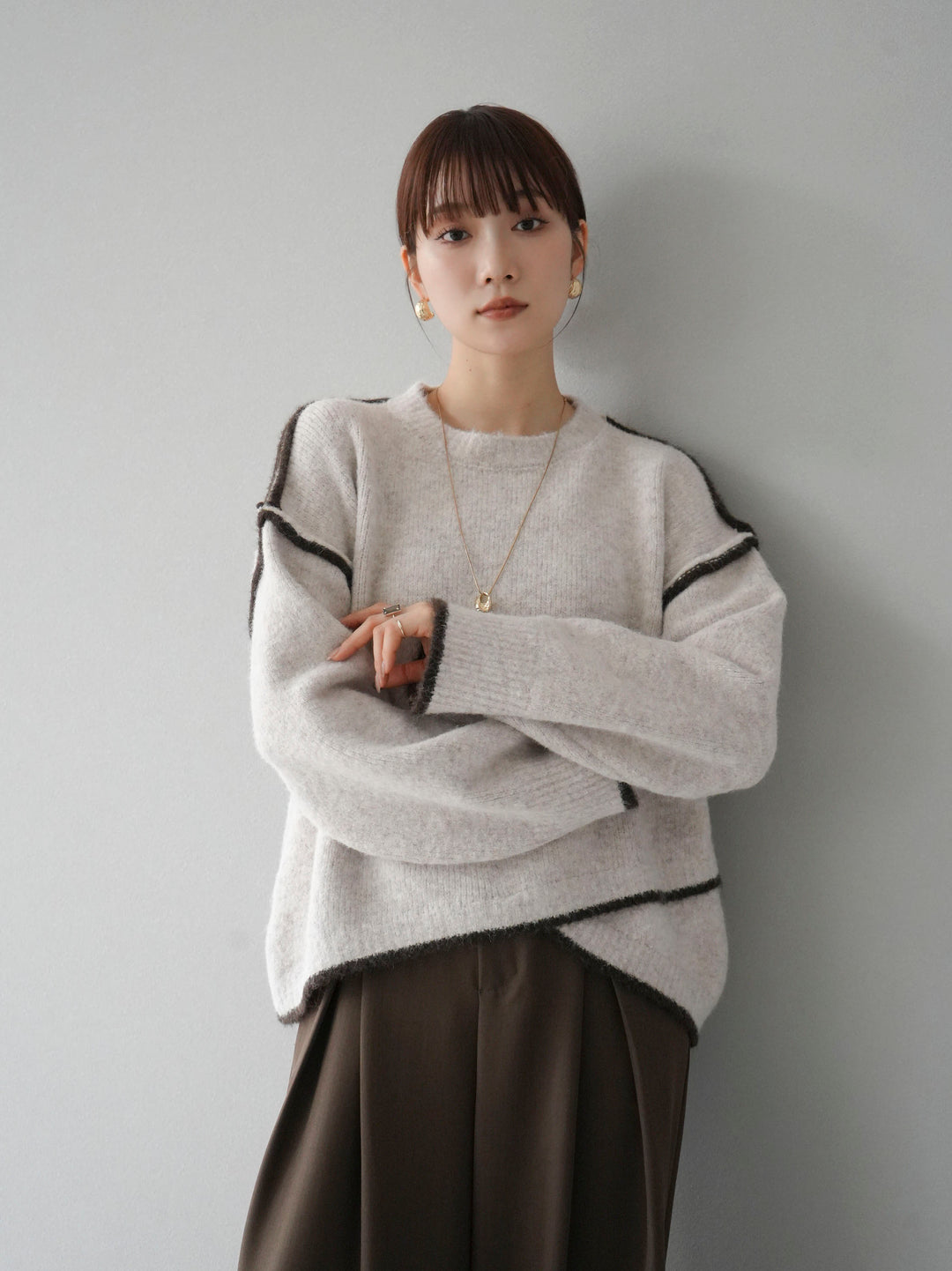 [預訂] 色彩協調針織套頭衫/象牙色