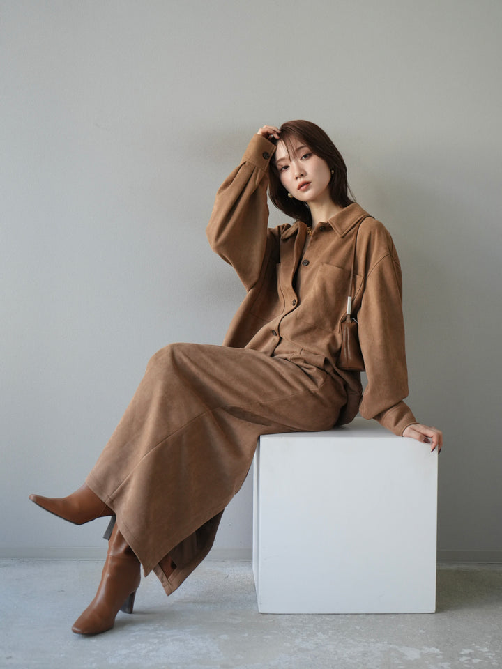 [SET]スエードシャツジャケット+スエードタイトスカート(2set)