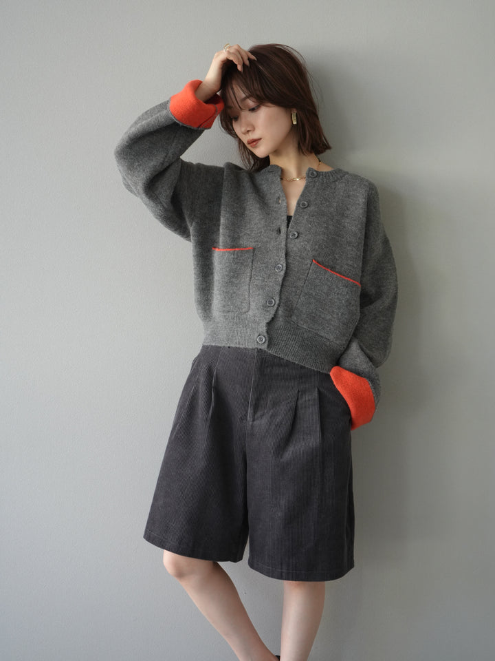 [予約]バイカラーオーバーニットカーディガン/チャコール