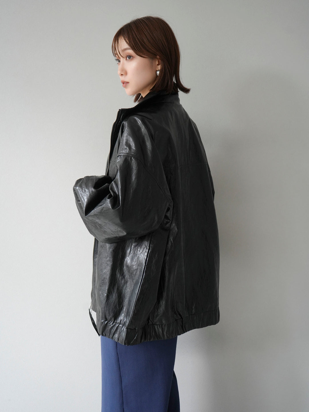 [予約]フェイクレザーオーバーブルゾン/ブラック