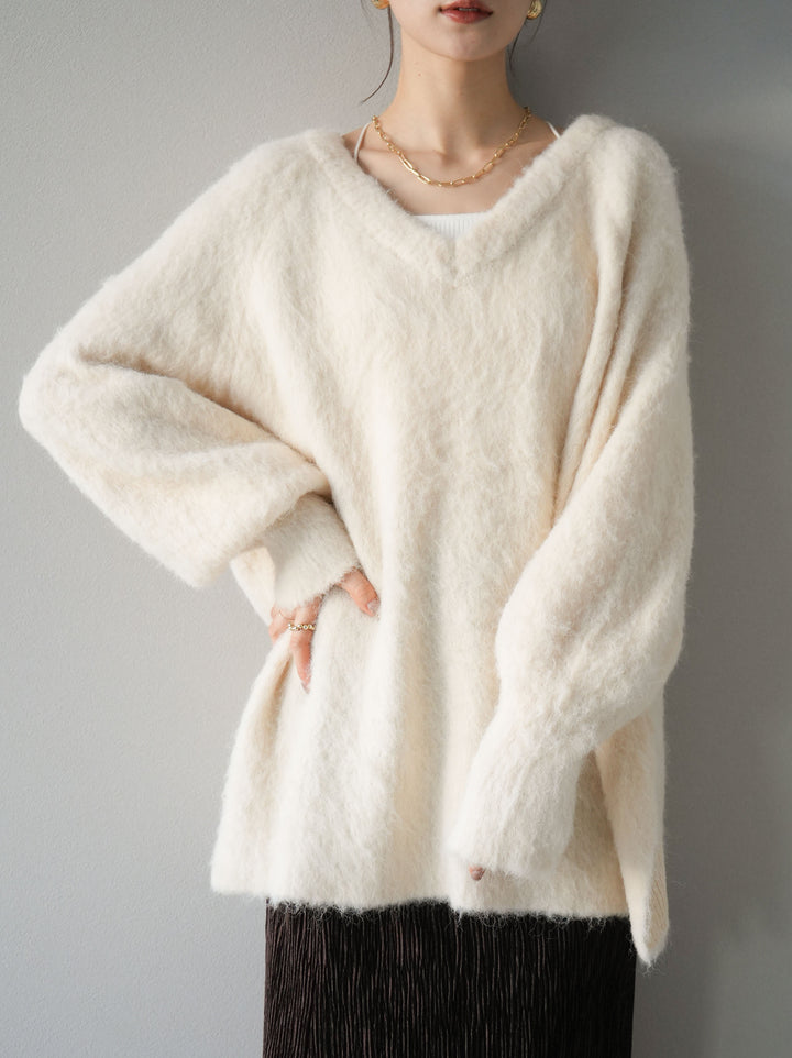 [予約]Vネックオーバーモヘアニットプルオーバー/アイボリー