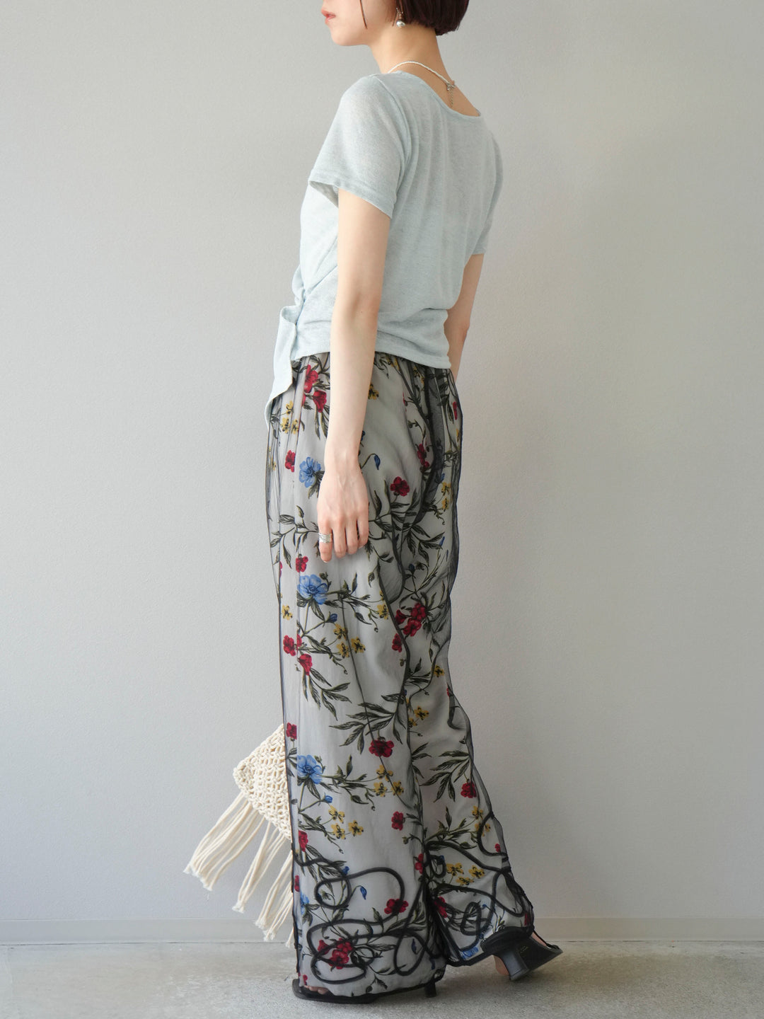 【預購】植物圖案休閒褲/米白色