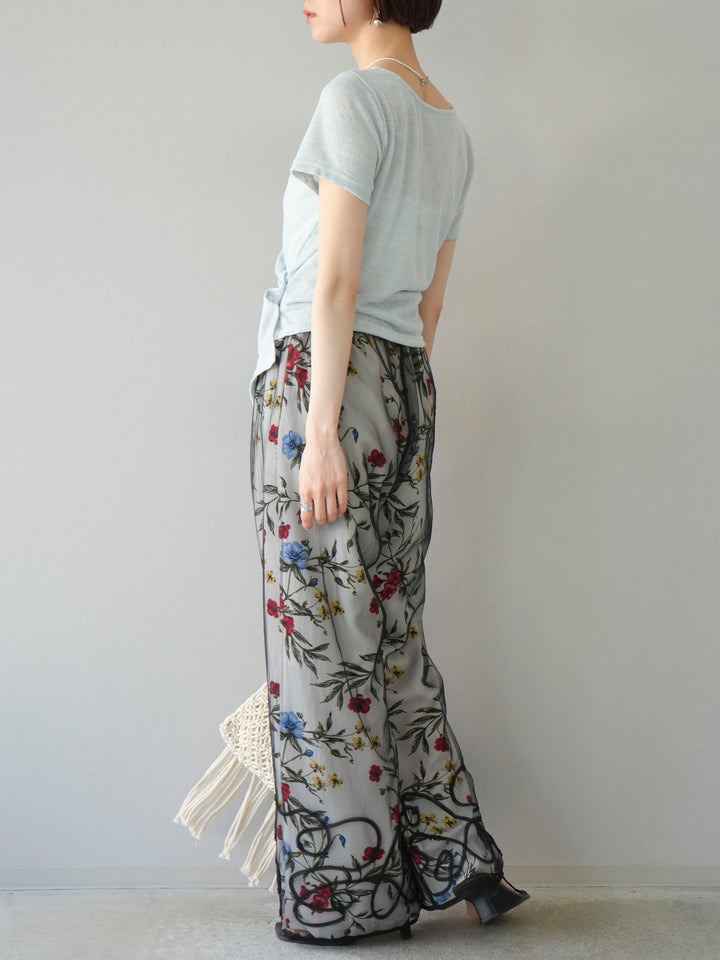 【預購】植物圖案休閒褲/米白色