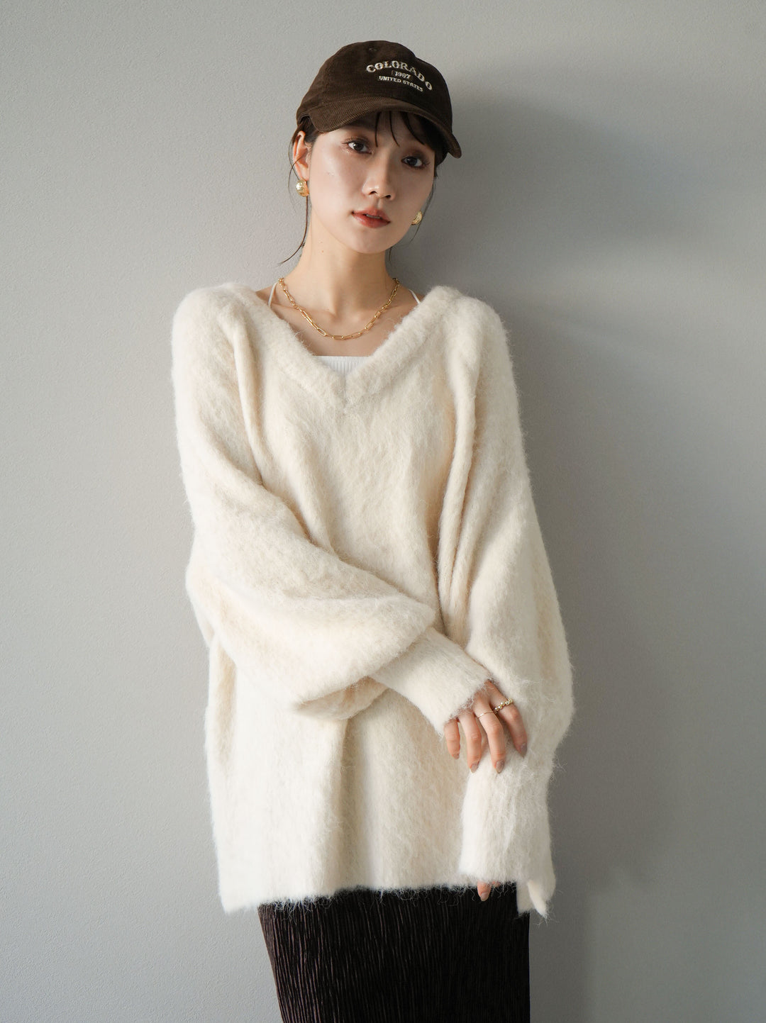 [予約]Vネックオーバーモヘアニットプルオーバー/アイボリー