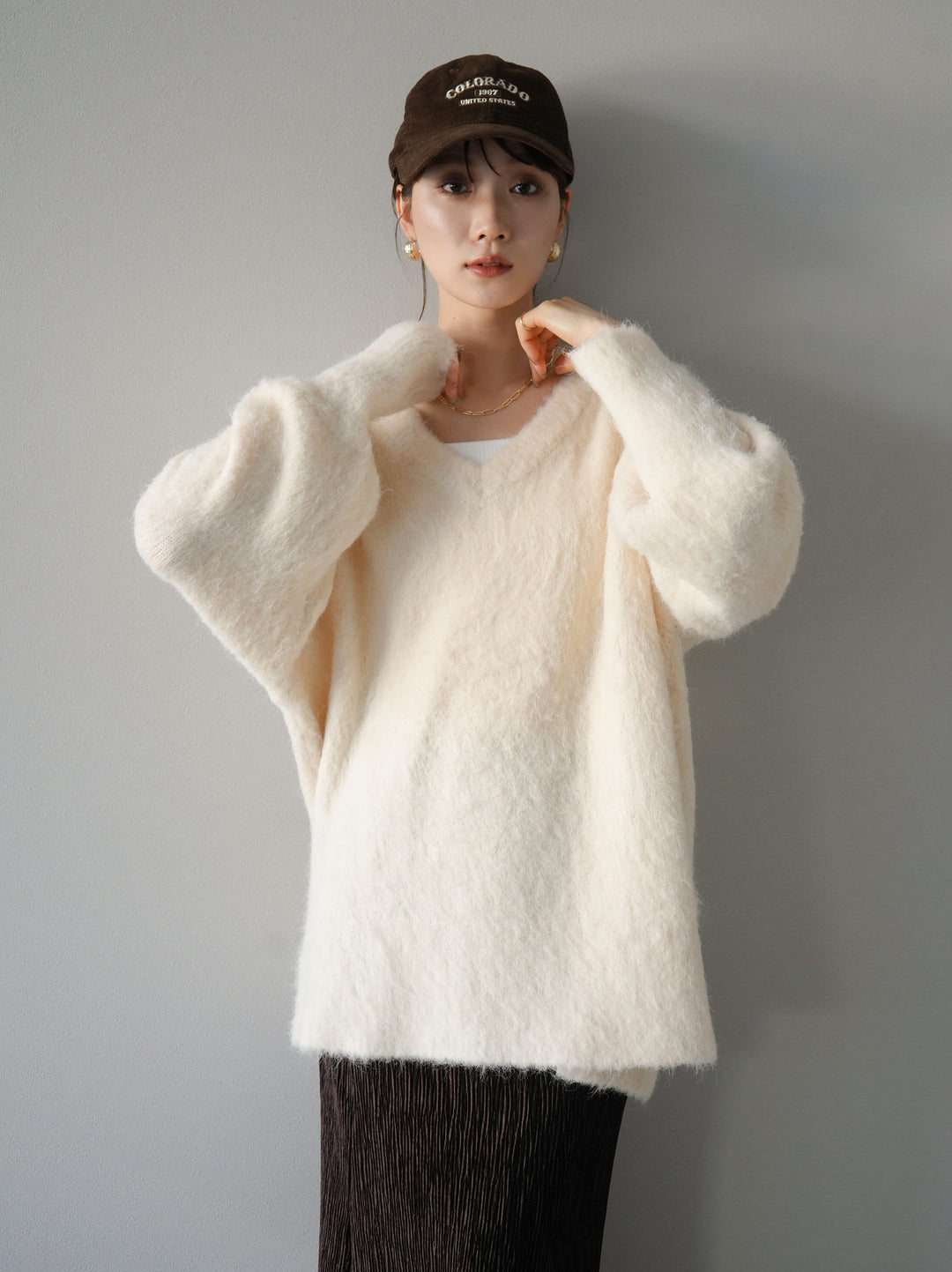 [予約]Vネックオーバーモヘアニットプルオーバー/アイボリー