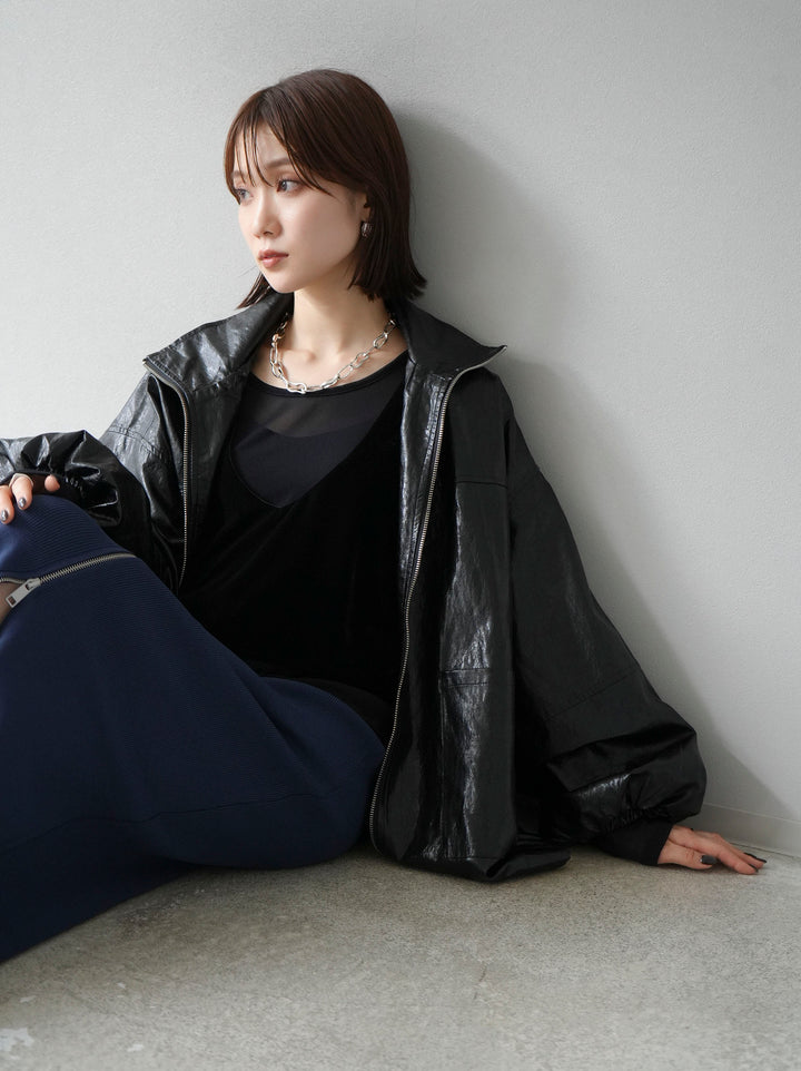 [予約]フェイクレザーオーバーブルゾン/ブラック