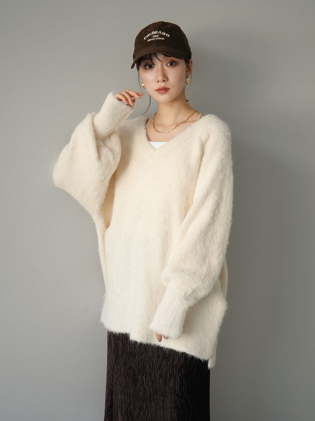 [予約]Vネックオーバーモヘアニットプルオーバー/アイボリー