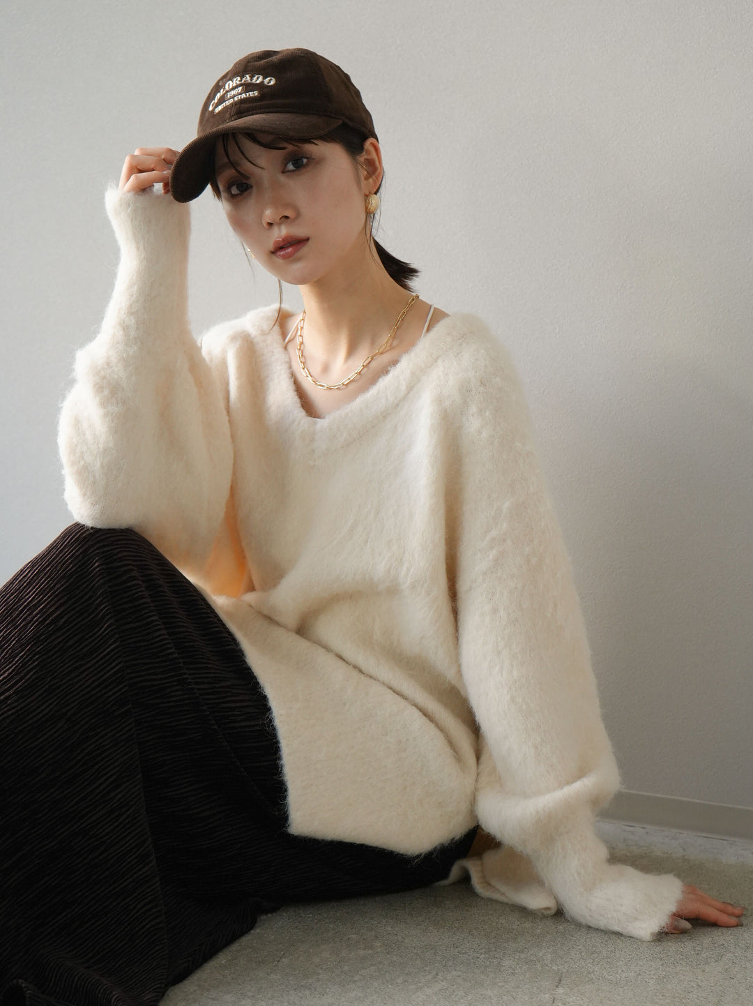 [予約]Vネックオーバーモヘアニットプルオーバー/アイボリー