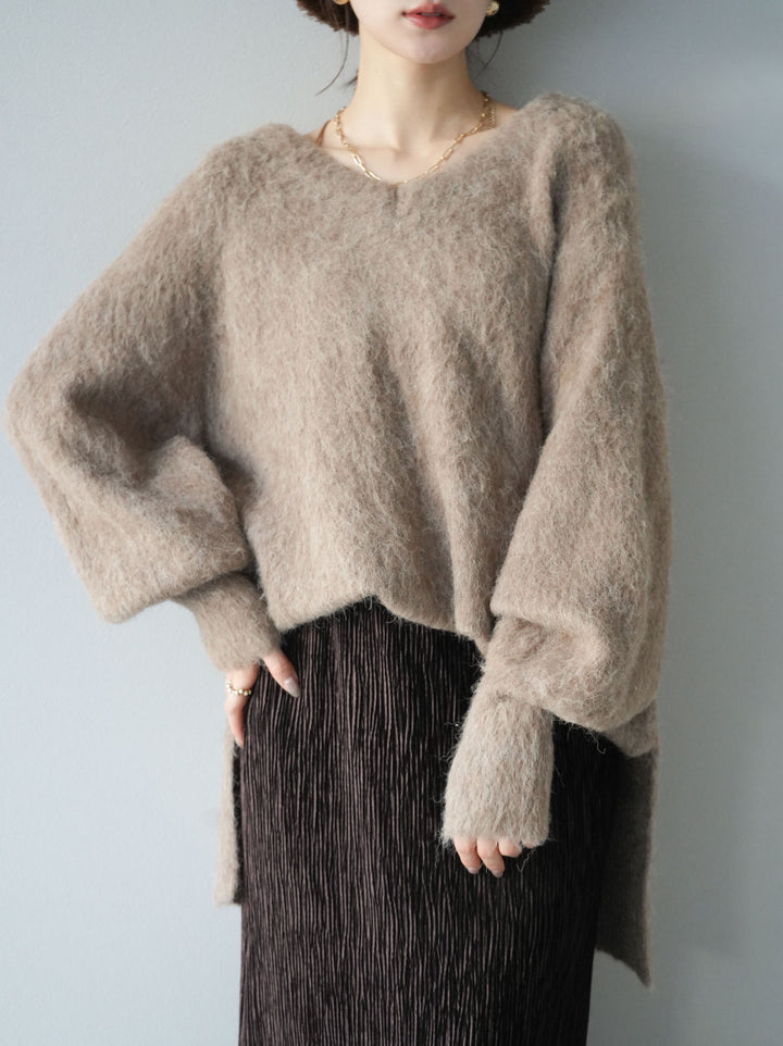 [予約]Vネックオーバーモヘアニットプルオーバー/モカ
