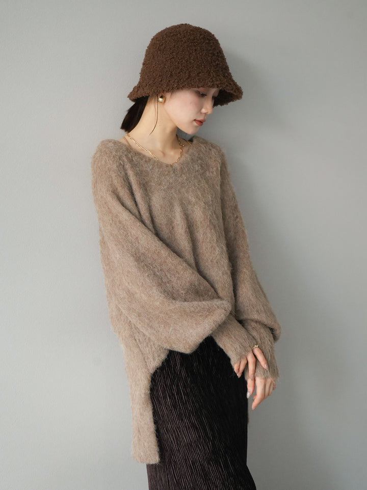 [予約]Vネックオーバーモヘアニットプルオーバー/モカ