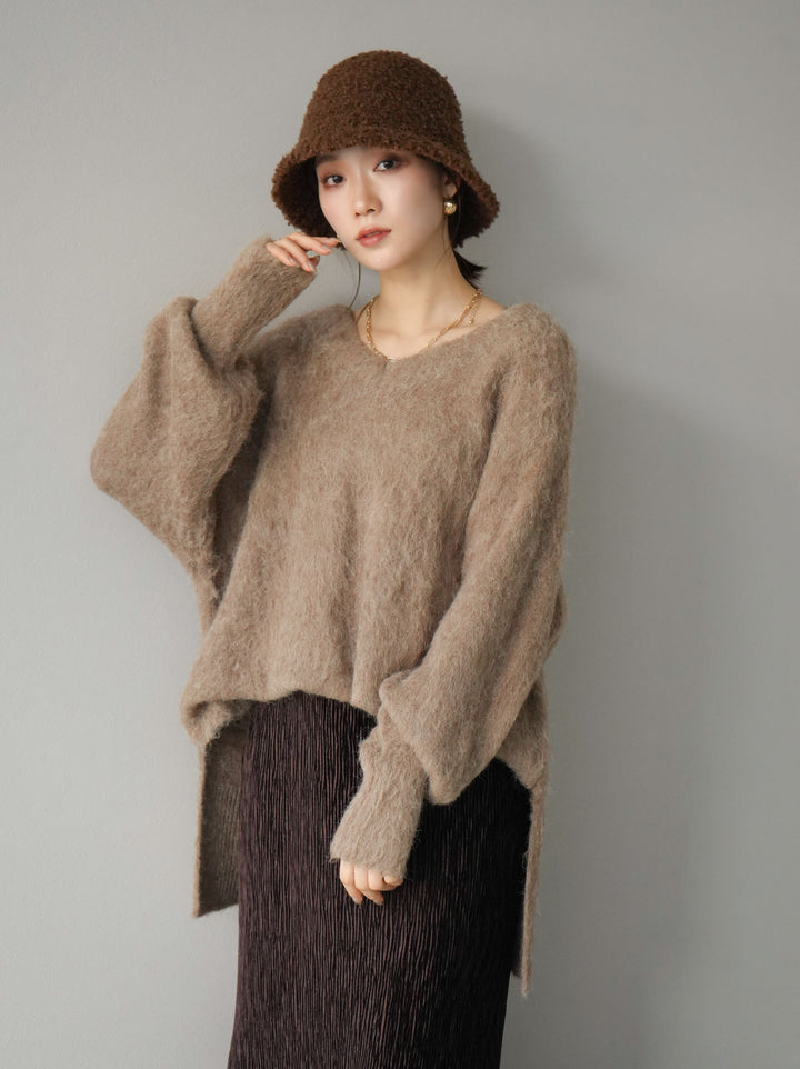 [予約]Vネックオーバーモヘアニットプルオーバー/モカ