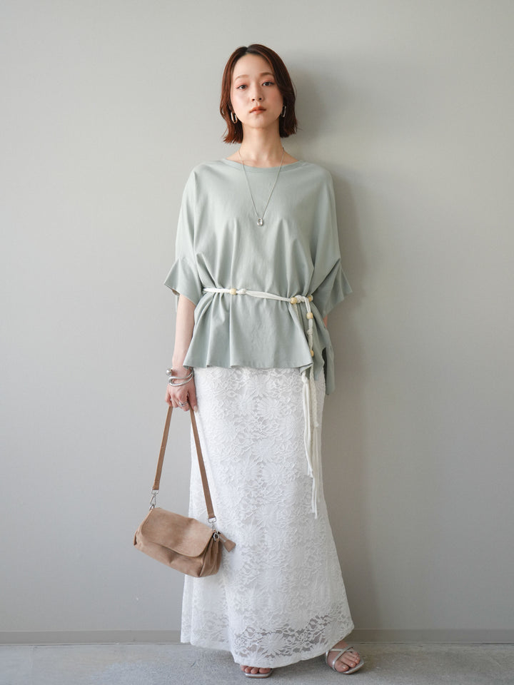 [予約]コードベルト付フラワーレーススカート/white