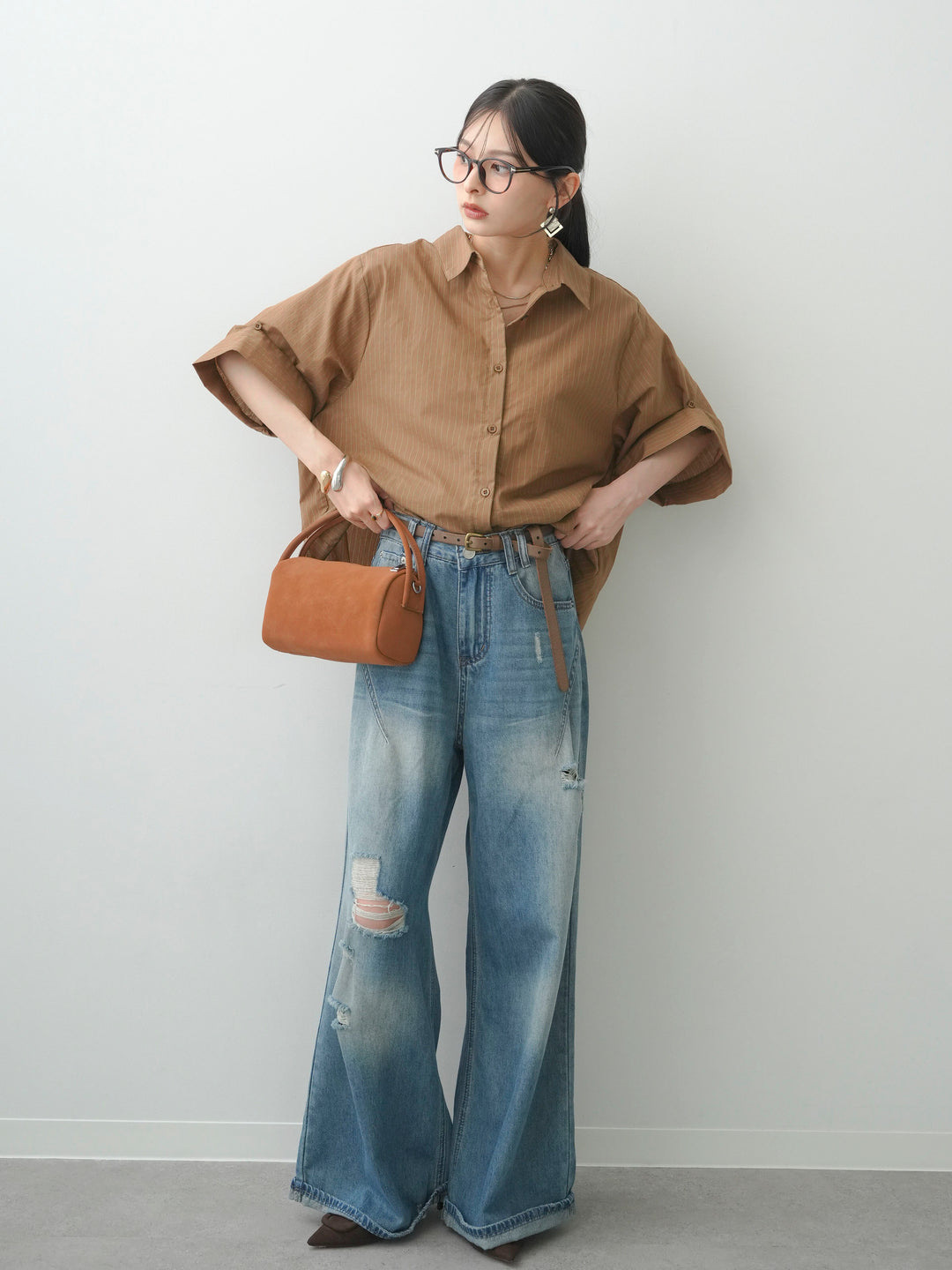 [予約]ヘムタックダメージワイドデニム/blue