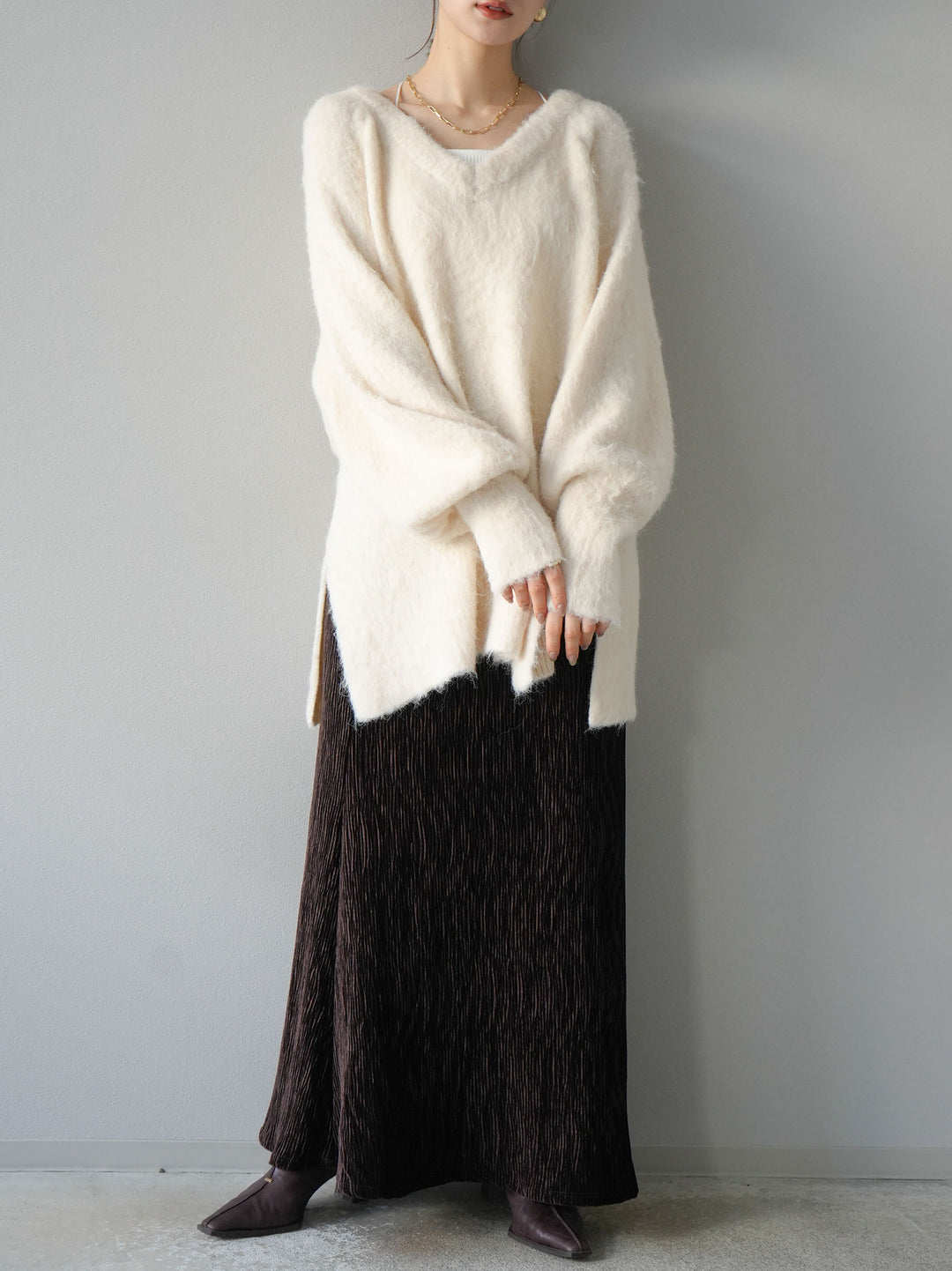 [予約]Vネックオーバーモヘアニットプルオーバー/アイボリー