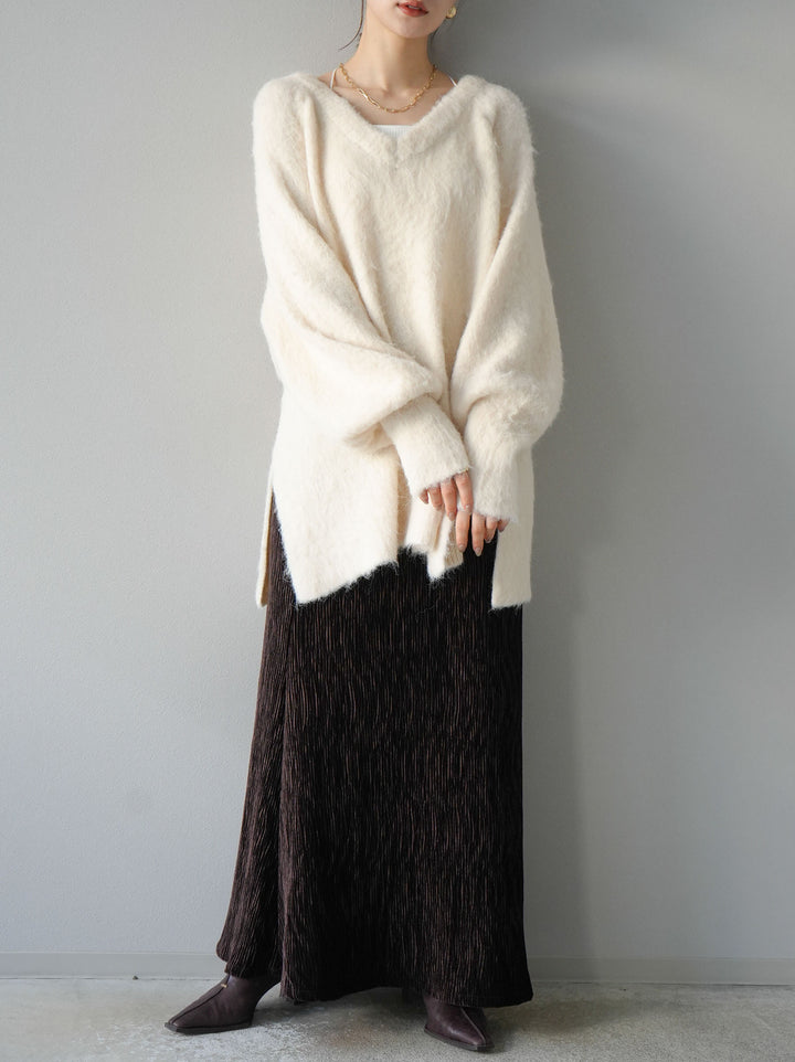 [予約]Vネックオーバーモヘアニットプルオーバー/アイボリー