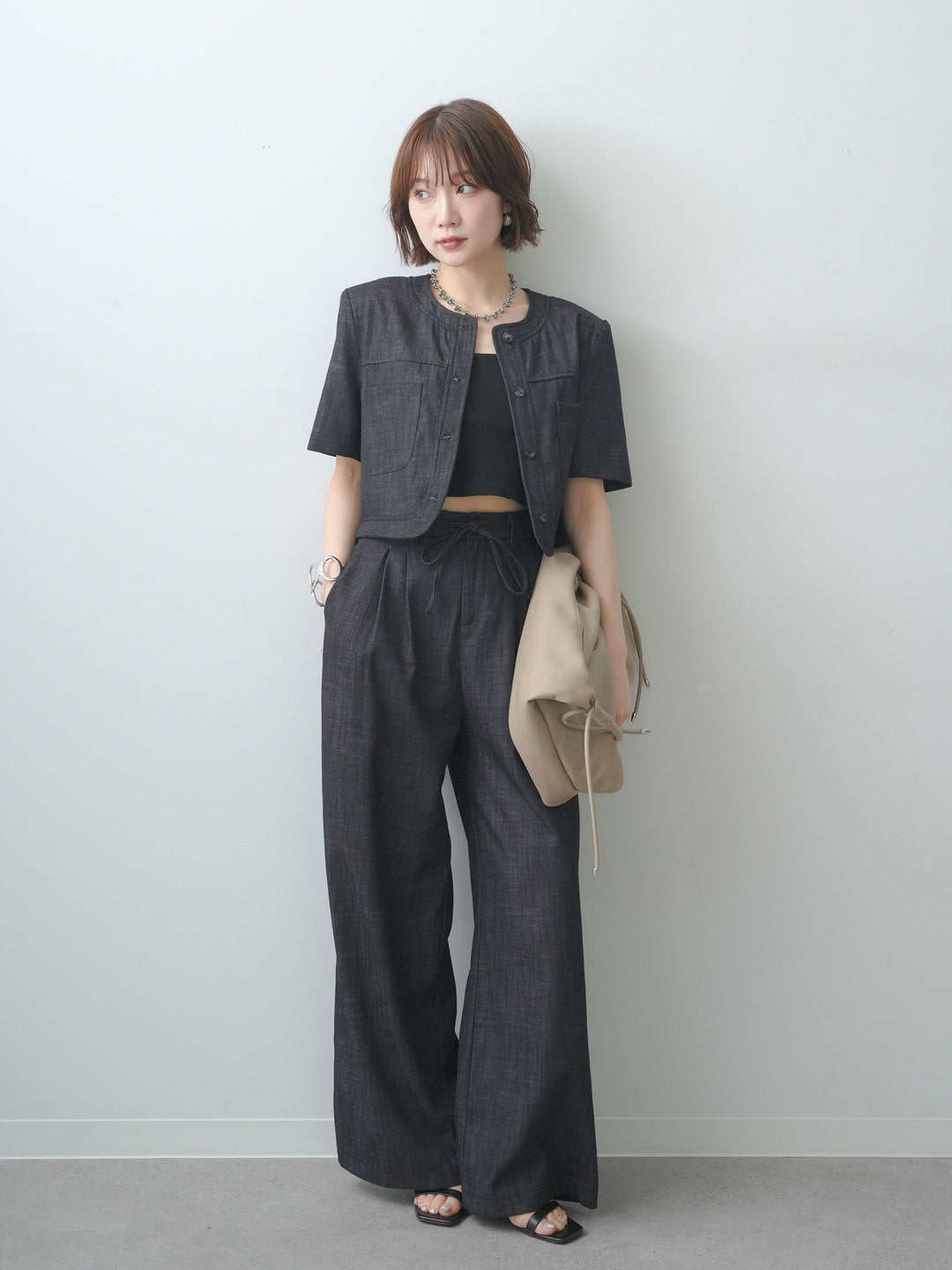 [予約]ダブルタックストレートパンツ/black