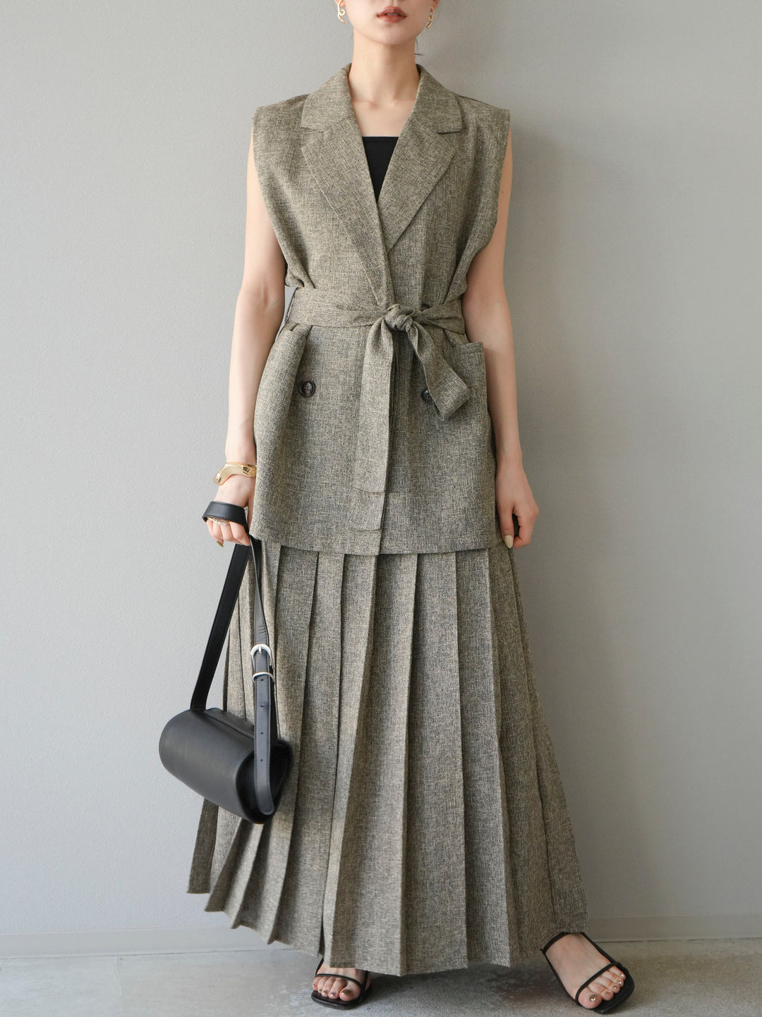 [予約]ミックスツイードプリーツスカート/ブラウン