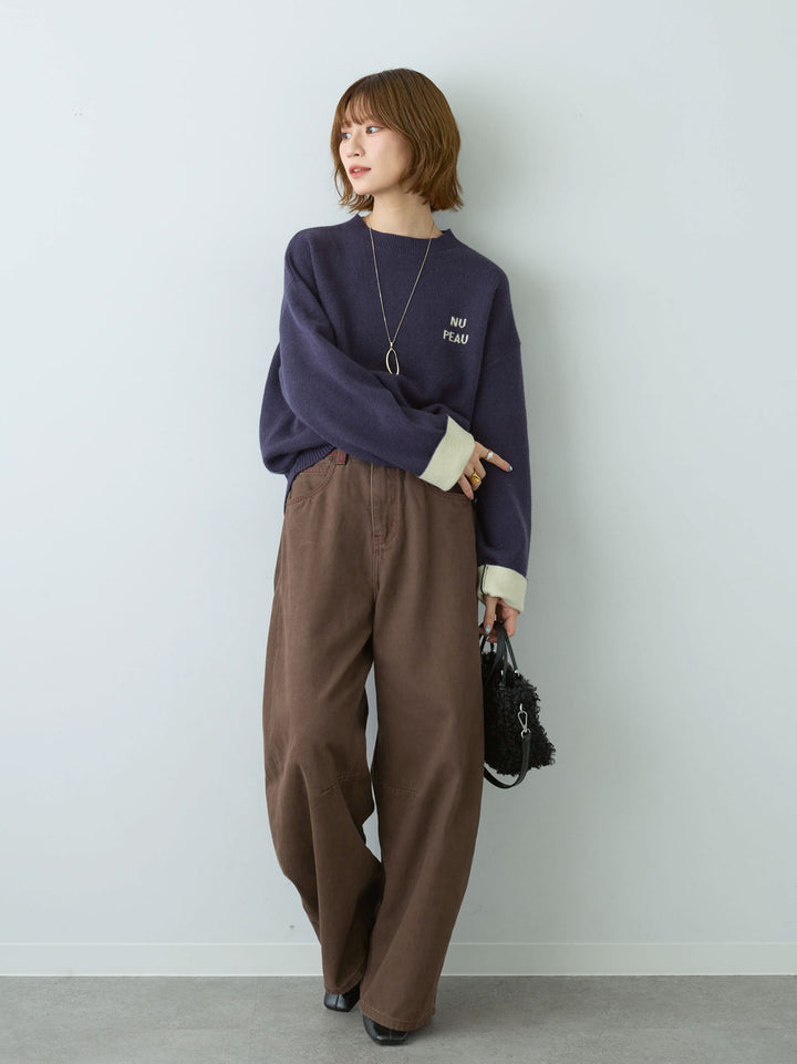 [予約]カラーステッチワイドパンツ/brown