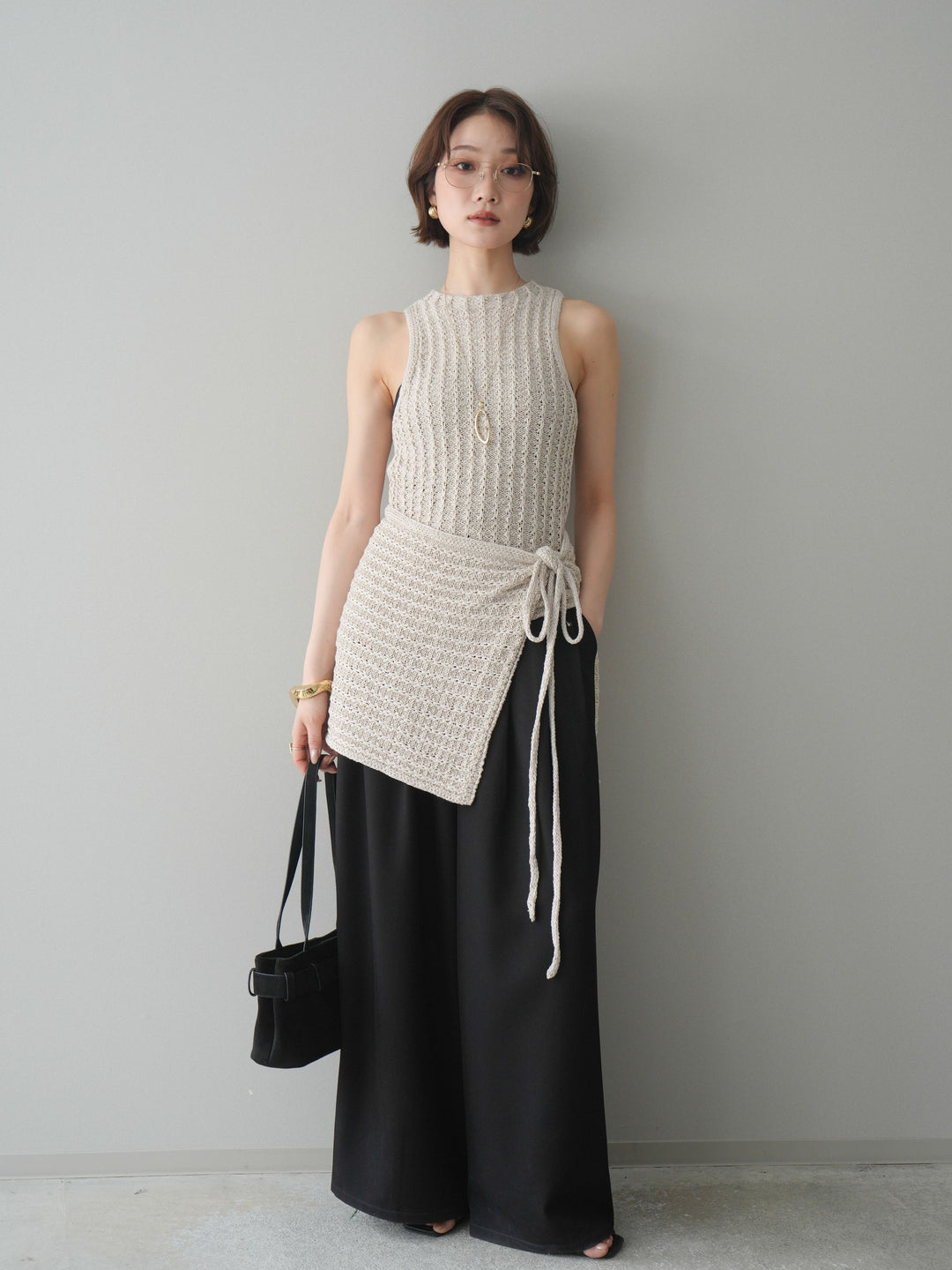 [予約]フリンジイージーストレートパンツ/black