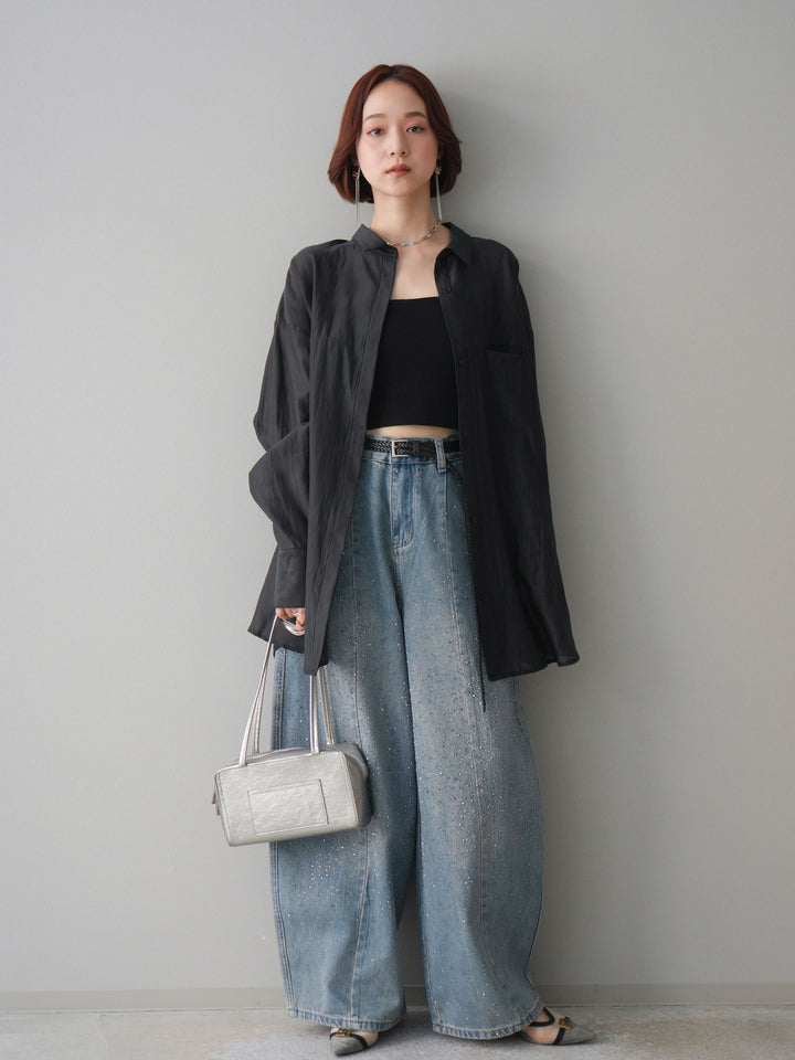 [予約]フロントビジューカーブデニムパンツ/lightblue