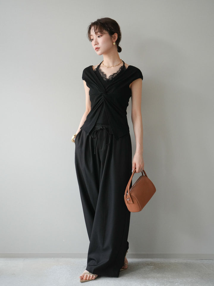 [予約]ドロストデザインワイドスラックス/black